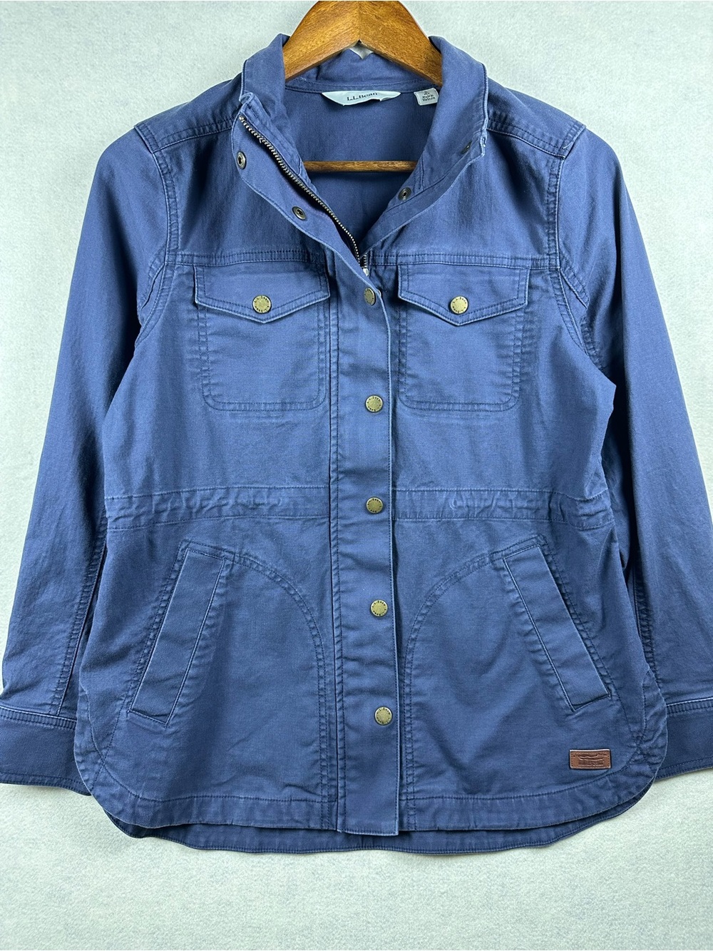 L.L. Bean Blue Utility Jacket Small Petite Lightweight Snap Zip